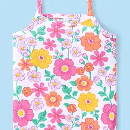 Babyhug 100% Cotton Knit Sleeveless Antibacterial Slips  with Floral & Polka Dots Print  Pack of 3 - Pink Yellow & White image 4