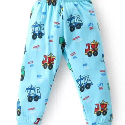 Babyhug Cotton Knit Full Sleeves Night Suit With Vehicles Print - Sky Blue image 4