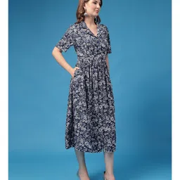 Zelena Rayon Woven Half Sleeves Floral Printed Maternity Dress With Front Open Nursing Access - Blue image 5
