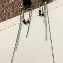 styledose Sterling Silver Artificial Stones Studded Floral Shaped Korean Drop Earrings image 5