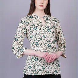 HIGHLIGHT FASHION EXPORT Floral Print Mandarin Collar Regular Top image 3