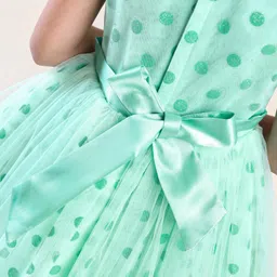 Babyhug Sleeveless Party Frock Glitter Print with Corsage - Sea Green image 5