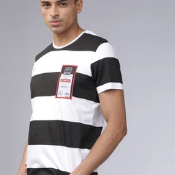 LOCOMOTIVE Men White & Black Striped Round Neck T-shirt image 4