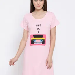 Clovia Pink Printed Night Dress-picture-17