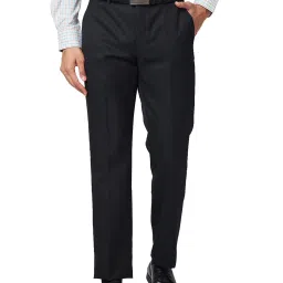 Park Avenue Black Regular Fit Self Design Flat Front Trousers image 1
