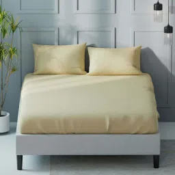 Nautica Compass-400 Yellow Cotton 400 TC King Size Bedsheet With 2 Pillow Covers image 1