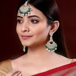 Panash Gold Plated Kundan Studded Maang Tikka & Earrings Set image 1