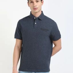 TOMMY HILFIGER Blue Cotton Regular Fit Textured Polo T-Shirt-picture-19