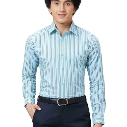 Raymond Petrol Blue Slim Fit Striped Shirt image 1