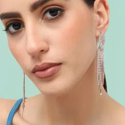 Sohi Silver Plated Designer Stone Party Dangler Earrings image 1