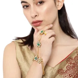 Zaveri Pearls Green & Clear Alloy Hand Harness image 1