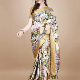 JUST FASHION Multicolored Silk Printed Saree With Unstitched Blouse image 1