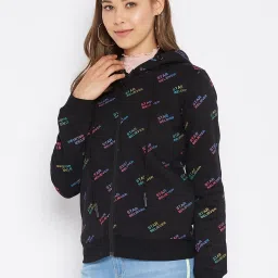 MADAME Black Printed Hooded Sweatshirt image 3