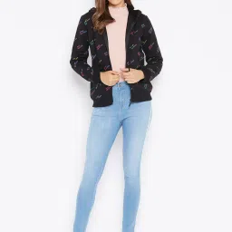 MADAME Black Printed Hooded Sweatshirt image 4