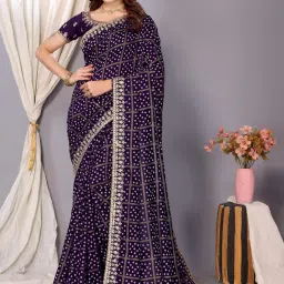 Saree Mall Purple Embellished Saree With Unstitched Blouse image 1