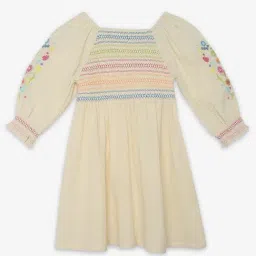 Ed-a-Mamma Girls Off White Cotton Embroidery Casual Dress-image-35