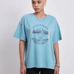 Lee Blue Cotton Graphic Print Oversized T-Shirt image 1