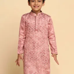 KISAH Kids Pink Embroidered Full Sleeves Kurta image 1