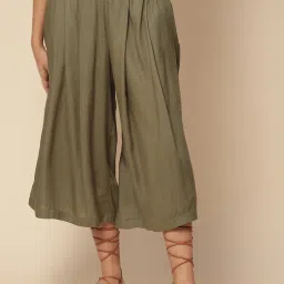 aarke Ritu Kumar Green Loose Fit Mid Rise Culottes image 1