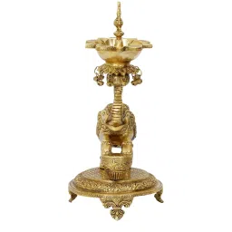 eCraftIndia Gold Brass Decorative Elephant Diya Stand for 5 Wicks image 5