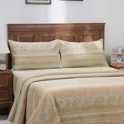 Maspar Printed Green 300 Cotton King Bed Sheet With Pillow Case image 1