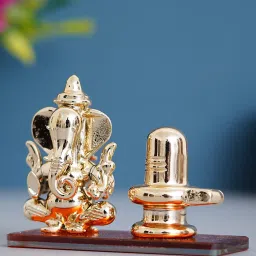 eCraftIndia Orange & Gold Crystal Lord Ganesha with Shivling Statue image 2