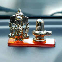 eCraftIndia Orange & Gold Crystal Lord Ganesha with Shivling Statue image 3