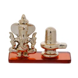 eCraftIndia Orange & Gold Crystal Lord Ganesha with Shivling Statue image 4