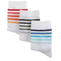 Jack & Jones Jacstriper Terry Bright White Cotton Striped Calf Length Socks - Pack of 3 image 1