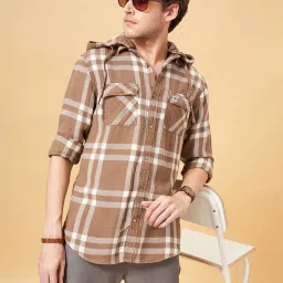 Urban Ranger by Pantaloons Brown Regular Fit Check Hooded Shirt image 1