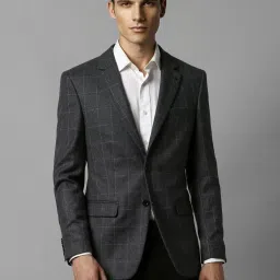 Louis Philippe Grey Regular Fit Checks Blazer image 1