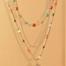 ToniQ Multi Layered Beaded Beach Chain Necklacess-image-5