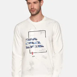 showoffff SHOWOFF Off White Cotton Slim Fit Printed Sweatshirt image 1