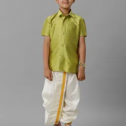 Ramraj Boys Green Cream Shirt & Dhoti Set image 1