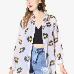 BUYNEWTREND White Floral Print Shirt image 1