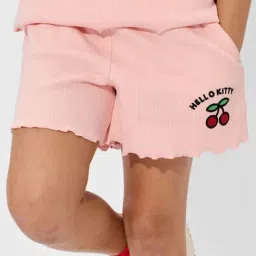 The Souled Store Girls Pink Cotton Embroidery Hello Kitty Shorts-picture-39