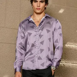 Campus Sutra Purple Satin Regular Fit Printed Shirt-image-1