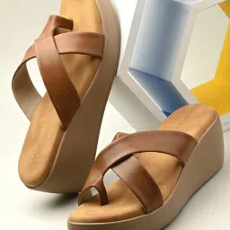 Clog London Women's Brown Cross Strap Wedges image 1