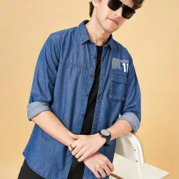 YU by Pantaloons Blue Cotton Regular Fit Printed Shirt image 1