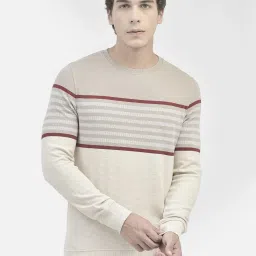 Crimsoune Club Beige Regular Fit Striped Sweatshirt image 1