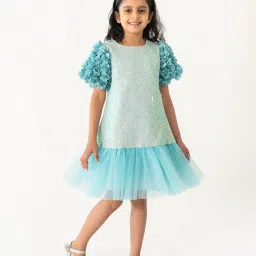 A Little Fable Kids Light Green Embellished Dress image 1
