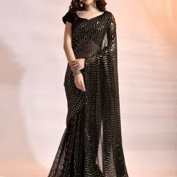 Satrani Black Embellished Saree With Unstitched Blouse image 1
