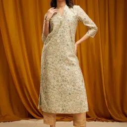 Pink Fort Green Floral Print Straight Kurta image 1