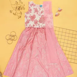 YU by Pantaloons Kids Pink & White Floral Print Lehenga Cholis image 1