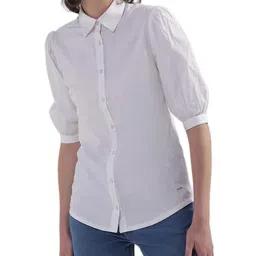 Elle White Cotton Regular Fit Shirt image 1