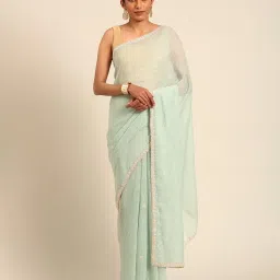 Mohey Green Embroidered Saree with Blouse Piece image 1