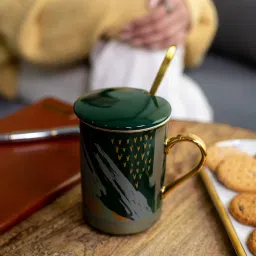 Gibox Green Ceramic Ceramic Cups And Saucers 400 ML image 1