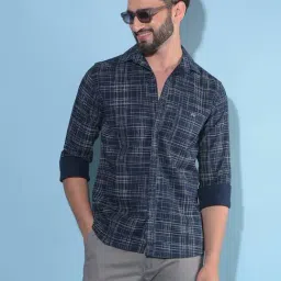 Crimsoune Club Navy Blue Cotton Slim Fit Printed Shirt-picture-18