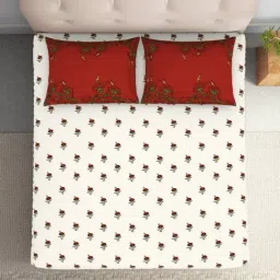 Spaces Cream Polycotton Floral 132 TC Double Bedsheet with 2 Pillow Covers image 4