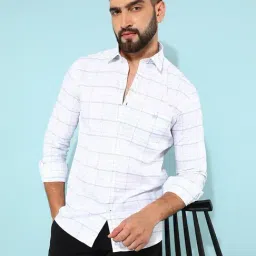 Crimsoune Club White Cotton Slim Fit Checks Shirt-picture-16